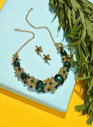 Gold Plated Designer Stone Necklace and Earring Set