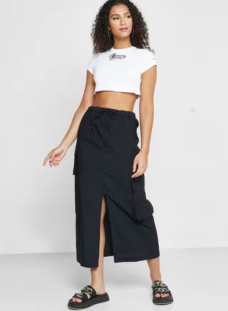 Pocket Detail Midi Skirt