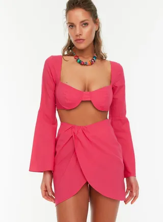 Sweetheart Neck Crop Top & Skirt Set