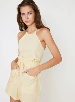 Halter Neck Strappy Pocket Detail Playsuit