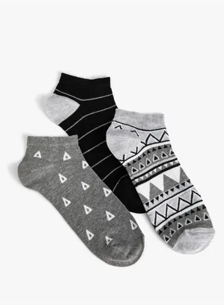 3-Pack Ethnic Patterned Multicolor Bootie Socks Set