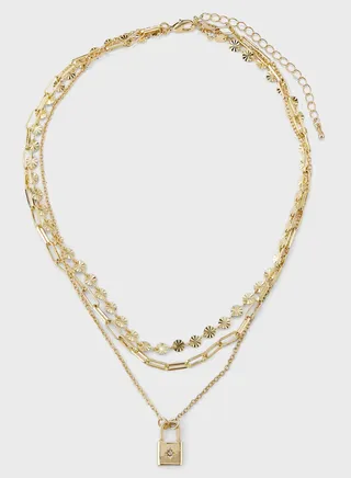Lock Pendant Layered Necklace