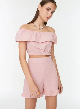 High Waist Ruffle Detail Shorts