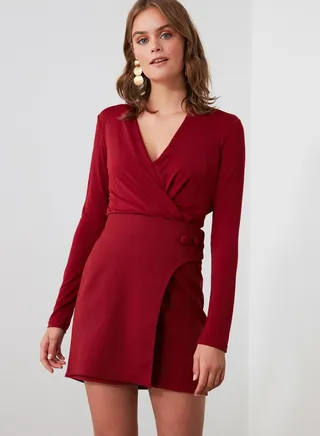 Button Detail Wrap Skirt