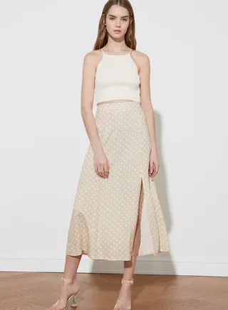 Side Slit Polka Dot Skirt
