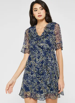 V-Neck Floral Print Dress