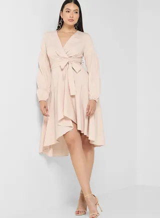 Balloon Sleeve Ruffle Dress