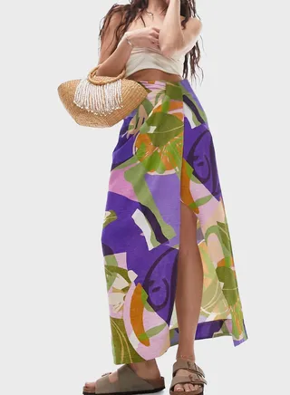Printed High Waist Midi Skirt