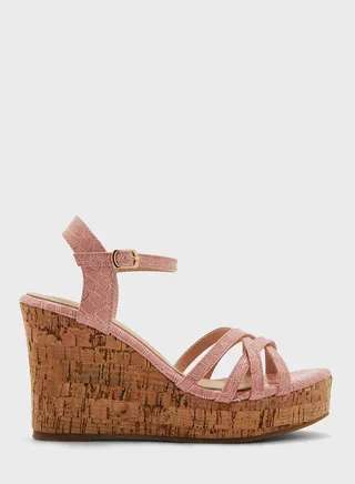 Croc Effect Strappy Wedge Sandal