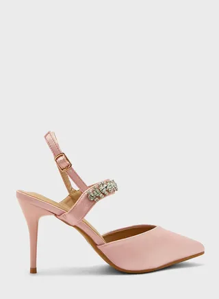 Jewelled Strap Satin Pointed Pump