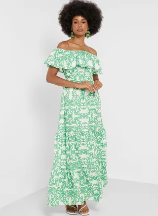 Ruffle Detail Strappy Printed Dress