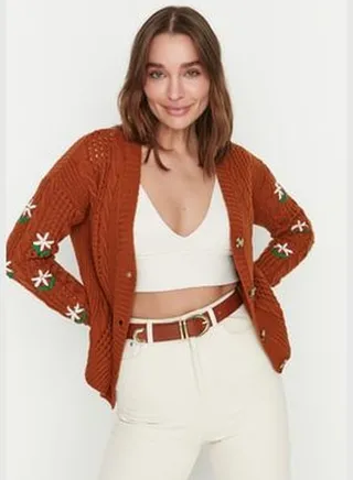 Tile Embroidered Hair Braided Sweater Cardigan TWOAW22HI0236