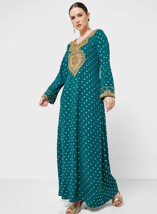 Embellished Crew Neck Jalabiya