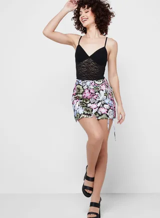 High Waist Floral Print Skirt