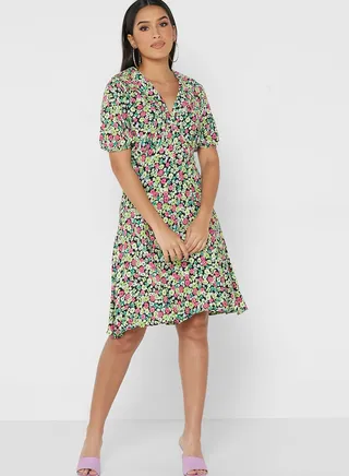 Printed V-Neck Dress
