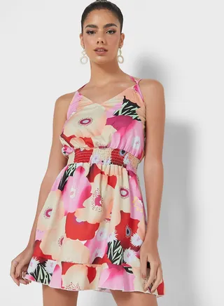 Printed V Neck Dress