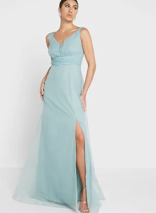 Shoulder Detail Slit Dress