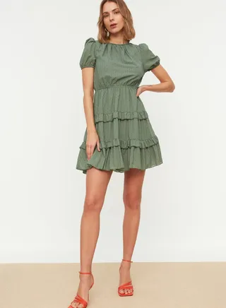 Ruched Waist Textured Dress