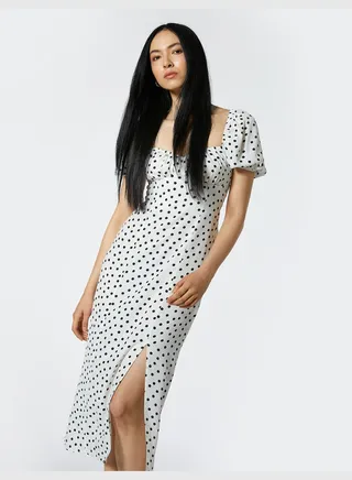 Square Neck Slitted Midi Chiffon Dress