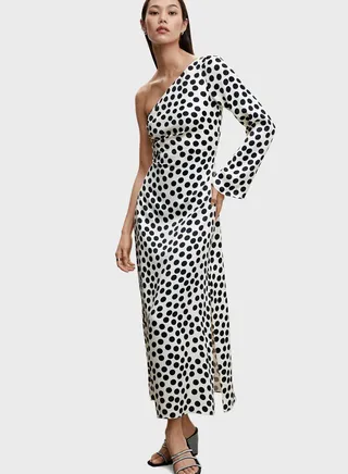 One Shoulder Polka Dot Dress