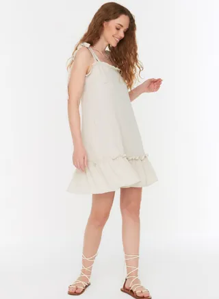 Tie Shoulder Ruffle Detail Dress