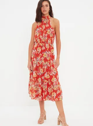 Square Neck Floral Print Dress