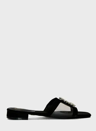 Jewelled Buckle Satin Flat Sandals