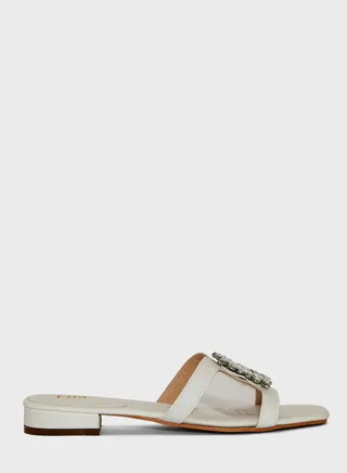Jewelled Buckle Satin Flat Sandals