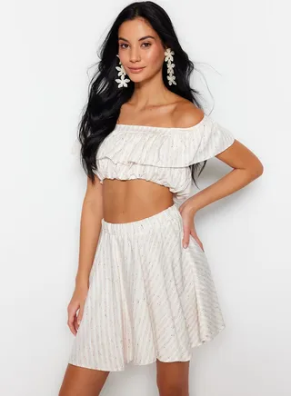 Ruffle Detail Crop Top & Skirt Set