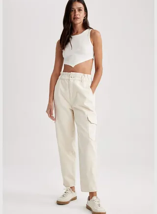 Woman Paperbag Cargo Denim Trousers