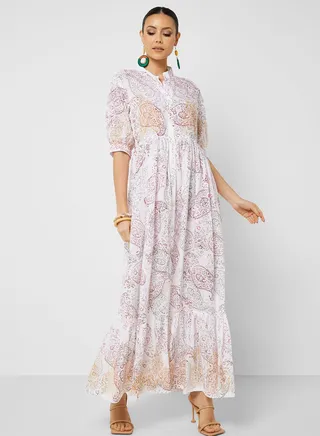 Printed V-Neck Jalabiya