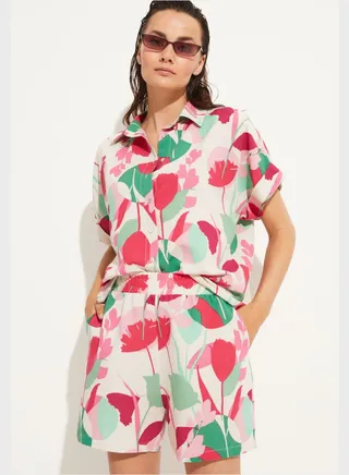 Patterned Shirt & Shorts Set