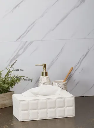 White Quilted Leather Look Tissue Box
