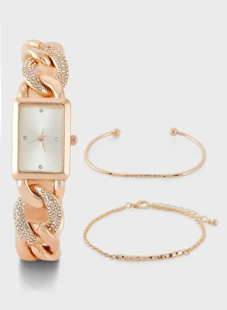 Stone Bracelet Watch And Bracelet Gift Set