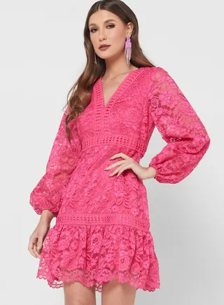 Lace Insert V-Neck Dress