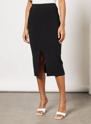 Solid Midi Skirt Black