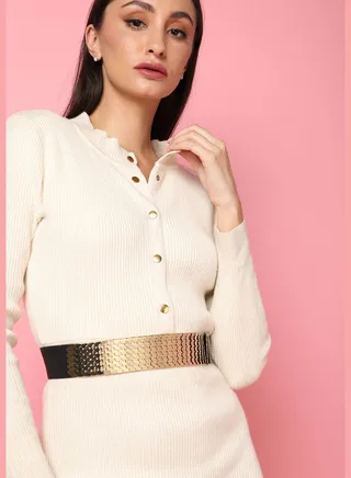 Casual Textured Stretchable Metal Waist Belt For Women