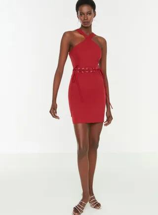 Halter Neck Eyelet Detail Dress