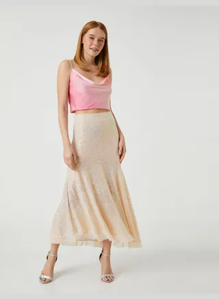 Sequined Skirt Midi Asymmetric