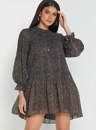 Shirred Printed Dress