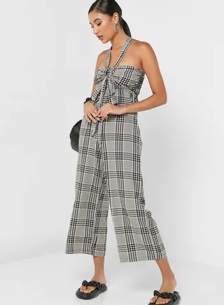 Checked Cut Out Detail Jumpsuit