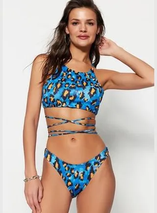 Animal Print V-Cut Bikini Bottoms with Regular Legs TBESS23BA00050