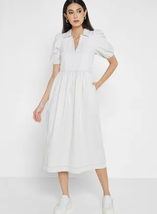 Balloon Sleeve Denim Dress