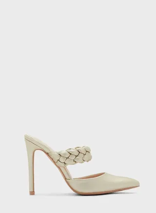Plaited Strap Slip On Pointed Pumpchampagne