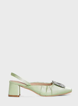 Silk Embellished Heeled Mule