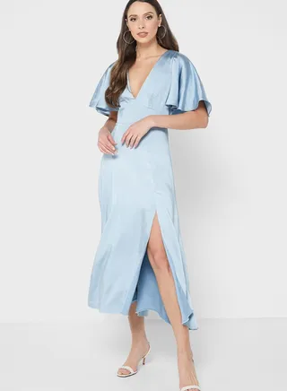 Plunge Neck Cape Sleeve Dress