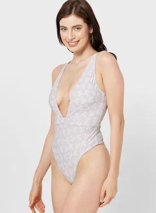 Printed Plunge Neck Swimsuit