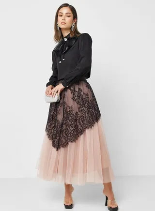 Embroidered High Waist Skirt