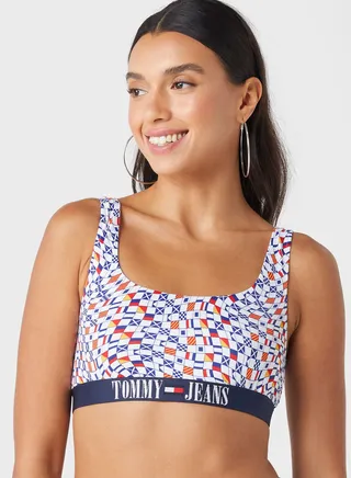 Logo Detail Printed Bikini Top