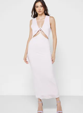 Plunge Neck Cut Out Detail Dress